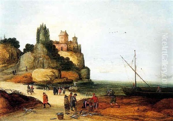 Scene De Peche Oil Painting by Joos de Momper the Younger