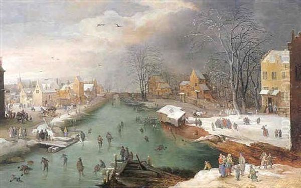 Paysage De Riviere Gelee Avec Des Patineurs Oil Painting by Joos de Momper the Younger