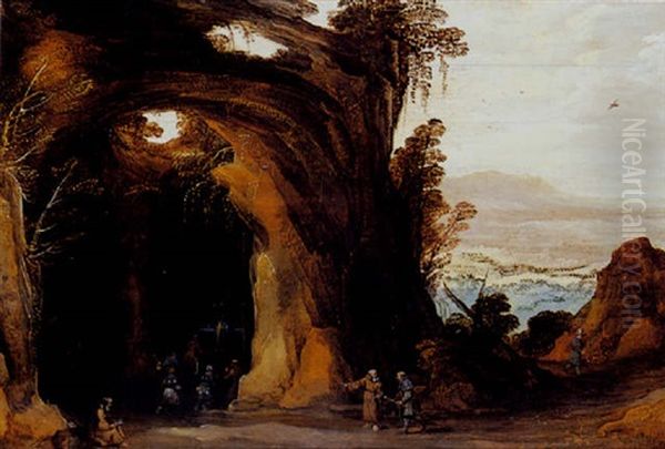 Pelerins Dans Une Grotte Oil Painting by Joos de Momper the Younger