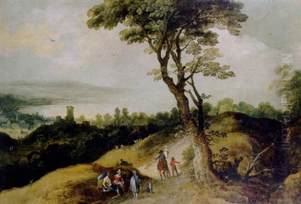 Travellers And Peasants On A Road Above A Valley Oil Painting by Joos de Momper the Younger