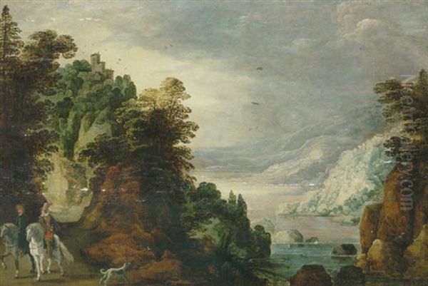 Bergslandskap Med Ryttare Oil Painting by Joos de Momper the Younger