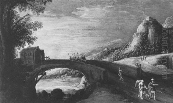 Flusslandschaft Mit Einer Brucke Sowie Tobias Und Der Engel Oil Painting by Joos de Momper the Younger