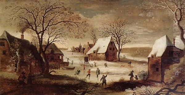 A Village Scene In Winter Oil Painting by Joos de Momper the Younger