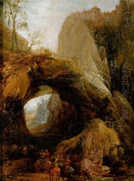 Travellers On A Road By A Tunnel In The Mountains Oil Painting by Joos de Momper the Younger