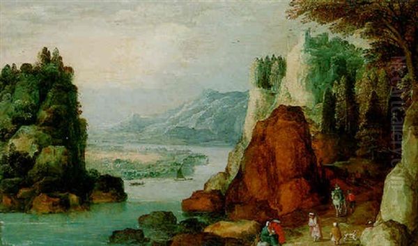 An Alpine Landscape With Travellers And Gypsies On A Path by Joos de Momper the Younger