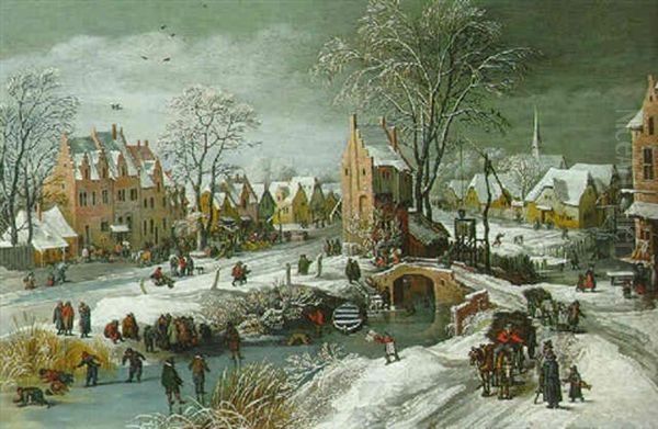 A Village In Winter Oil Painting by Joos de Momper the Younger