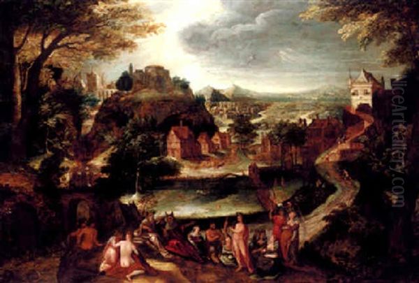 An Extensive Landscape With The Judgement Of Midas Oil Painting by Joos de Momper the Younger