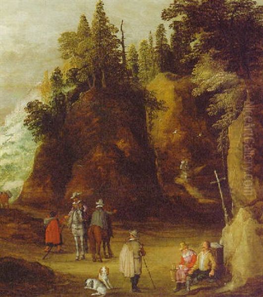 Travellers Halting By A Wayside Shrine Oil Painting by Joos de Momper the Younger