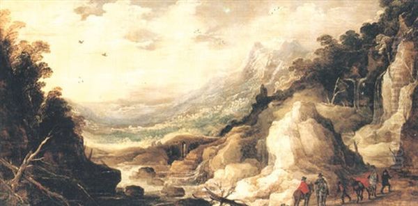 Bergslandskap Med Ryttare Oil Painting by Joos de Momper the Younger