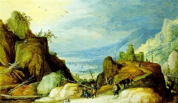 Gebirgige Fluslandschaft Mit Reisenden by Joos de Momper the Younger