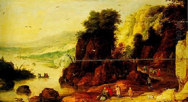 A Mountainous River Landscape With Travellers In The Foreground Oil Painting by Joos de Momper the Younger