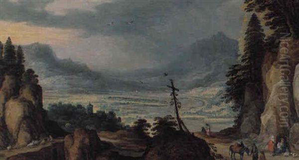 Paysage Montagneux Et Paysans Oil Painting by Joos de Momper the Younger