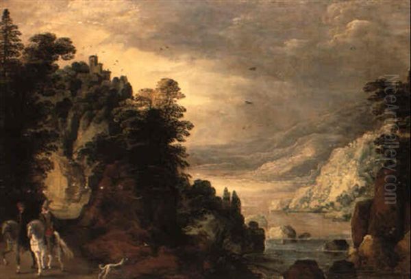 Bergslandskap Med Ryttare Oil Painting by Joos de Momper the Younger