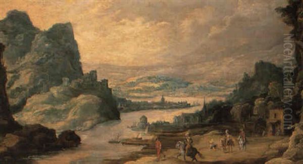 Weite Fluslandschaft Mit Reiterstaffage Oil Painting by Joos de Momper the Younger