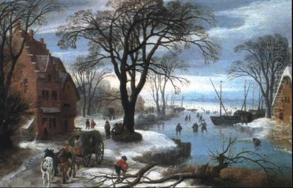 Paysage D'hiver Anime De Personnages Oil Painting by Joos de Momper the Younger