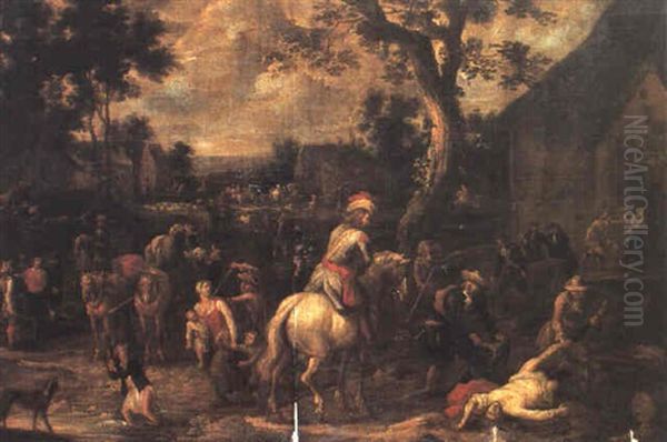 Paysage Montagneux: Personnages Se Promenant Au Bord D'un   Ruisseau Au Premier Plan Oil Painting by Joos de Momper the Younger