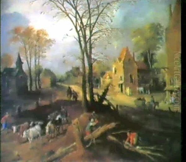 Dorfstrasse Mit Holzfallern Oil Painting by Joos de Momper the Younger