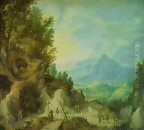 Paisaje Montanoso Con Ermitanos Oil Painting by Joos de Momper the Younger