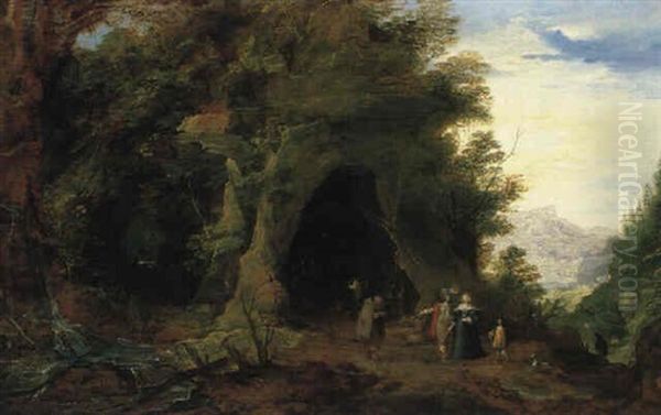 Gebirgslandschaft Mit Einer Andacht In Einer Felsgrotte Oil Painting by Joos de Momper the Younger