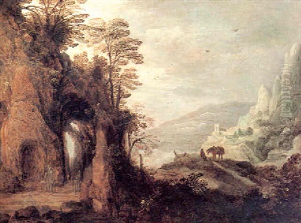 Felsgrotte In Einer Berglandschaft Oil Painting by Joos de Momper the Younger