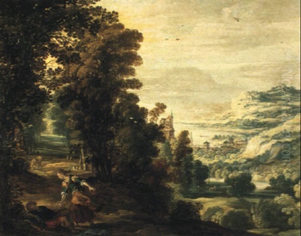 Rinaldo And Armida In An Extensive Wooded Coastal Landscape Oil Painting by Joos de Momper the Younger