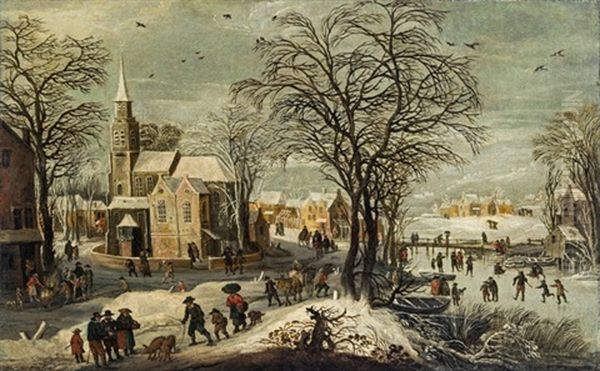 Winterlandschaft Mit Kirche Oil Painting by Philips de Momper the Younger