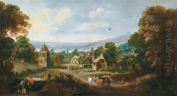 Blick In Ein Flandrisches Dorf Mit Vielen Figuren Oil Painting by Philips de Momper the Younger