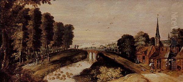 Scene De Vendange Paysage Au Pont Oil Painting by Philips de Momper the Younger