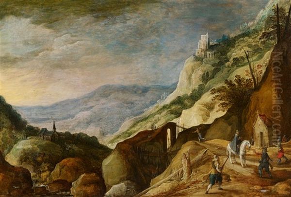 Mountainous Landscape With A Robbery Oil Painting by Frans de Momper