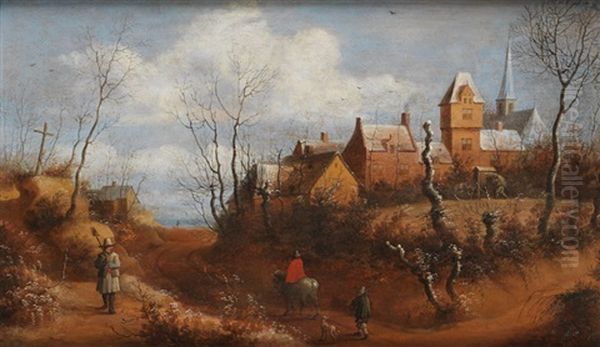 Paisaje Invernal Con Aldea Y Figuras by Frans de Momper