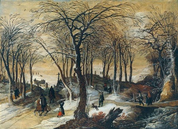 Bewaldete Winterlandschaft Mit Jagern Oil Painting by Frans de Momper