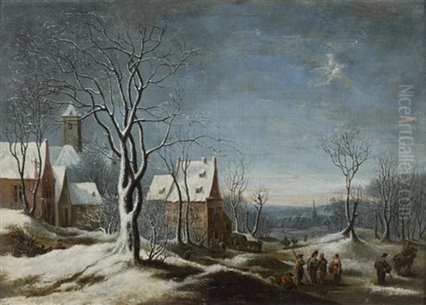 Paysage De Neige Anime De Paysans Oil Painting by Frans de Momper