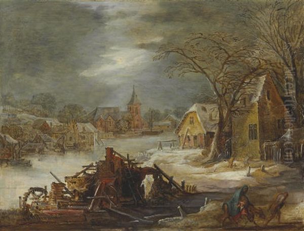 A Winter Landscape With The Flight Into Egypt Oil Painting by Frans de Momper