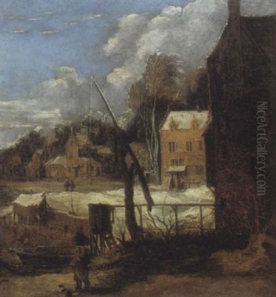 Le Village Sous La Neige Oil Painting by Frans de Momper