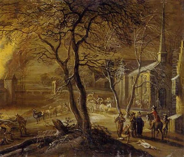 Scene De Pillage Oil Painting by Frans de Momper