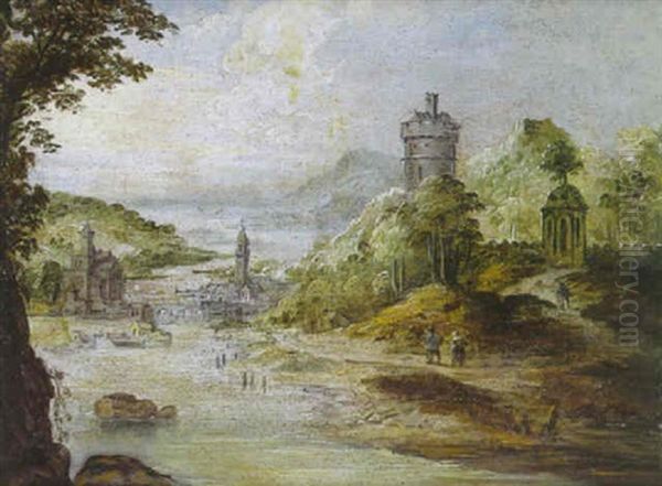 Paysage Fluvial Avec Promeneur Oil Painting by Frans de Momper