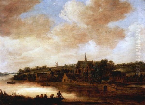 Kleines Kirchdorf An Einem Fluss Mit Fischerboot Im Vordergrund Oil Painting by Frans de Momper