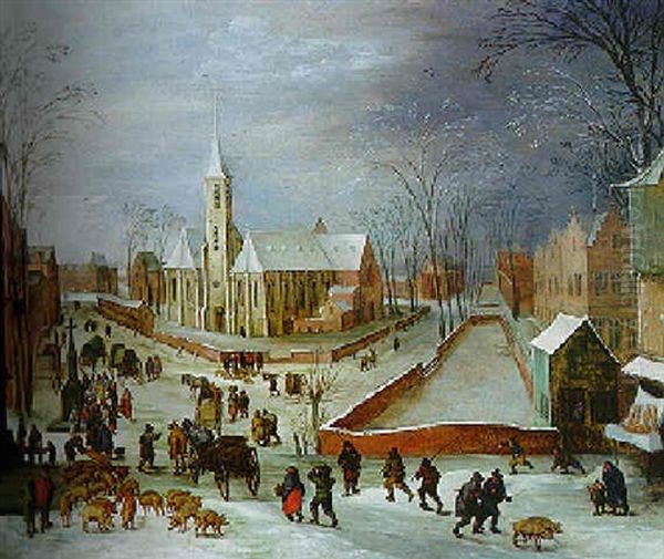 Vue D'un Village En Hiver Oil Painting by Frans de Momper