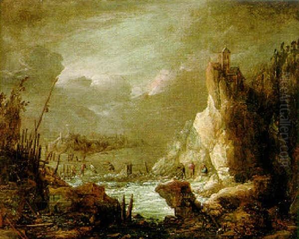 Gebirgige Fluslandschaft Mit Fischern Oil Painting by Frans de Momper