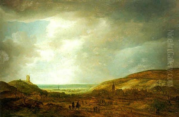 A View Of Scheveningen From The East With Travellers In The Foreground Oil Painting by Frans de Momper