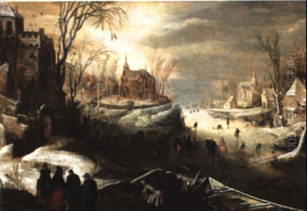 Scene De Village En Hiver Oil Painting by Frans de Momper