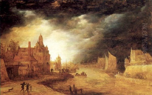 Landscape With A Dutch Town By Night Oil Painting by Frans de Momper