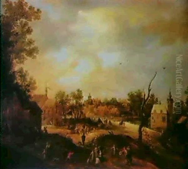 Figures Dancing And Fighting On A Village Feast Day Oil Painting by Frans de Momper