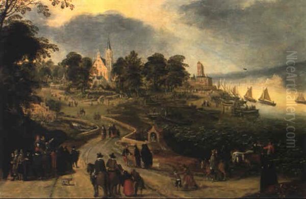 Paysage Fluvial Et Nombreux Personnages Oil Painting by Frans de Momper