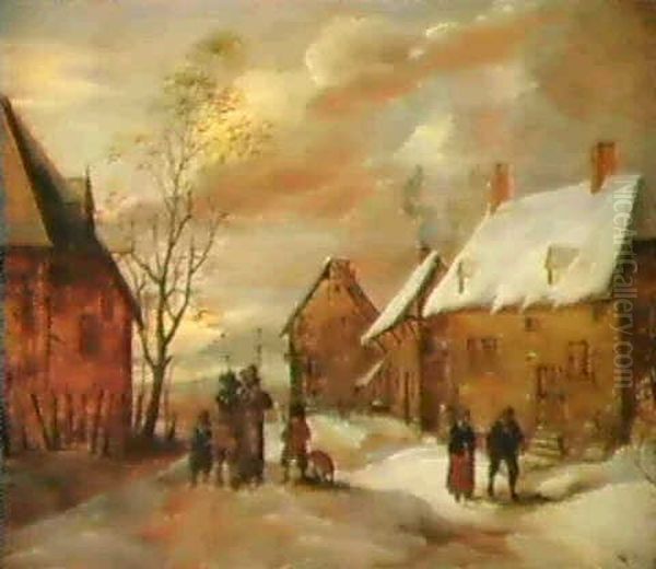 Ein Flamisches Dorf Im Winter Mit Bauern Oil Painting by Frans de Momper