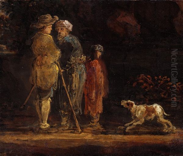 Three Figures With A Dog by Jan de Momper