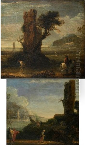 Paysage Aux Pecheurs (+ Paysage Aux Voyageurs; Pair) Oil Painting by Jan de Momper