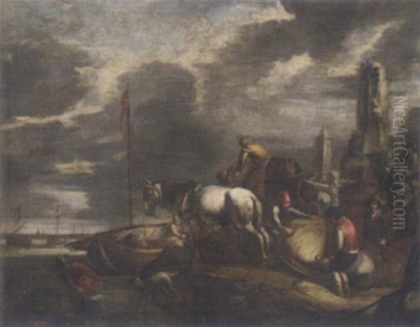 Stevedores At A Harbour Oil Painting by Jan de Momper