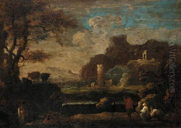 An Italianate Landscape With Shepherds Oil Painting by Jan de Momper