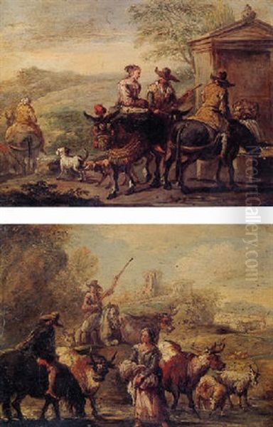 Landscape With Peasants And Animals Oil Painting by Jan de Momper